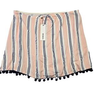 BB Dakota Anthropologie White Orange Mini Skirt NEW Size S Pompom Striped Womens